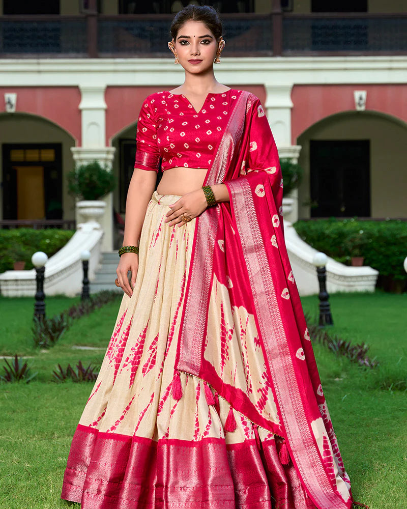 Red Color Dola Silk Shibori Print Lehenga Choli