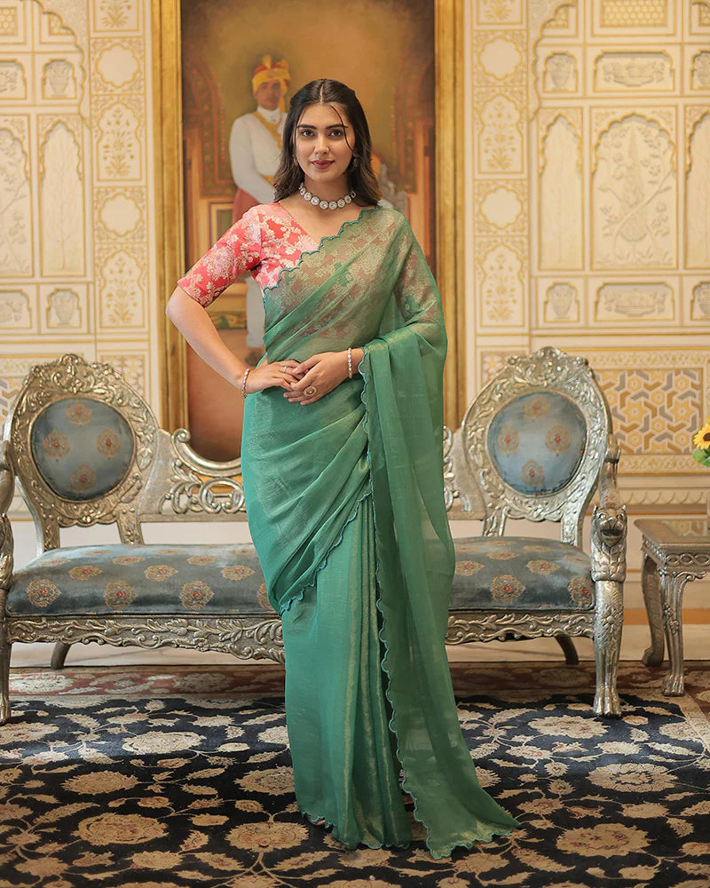 Bottle Green color Gold Coin Saree