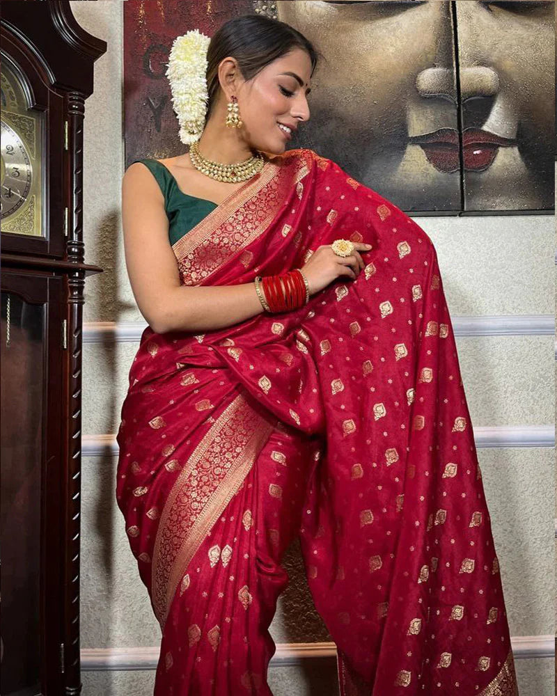 Red Color Small Butti Design Banarasi Soft Silk Saree