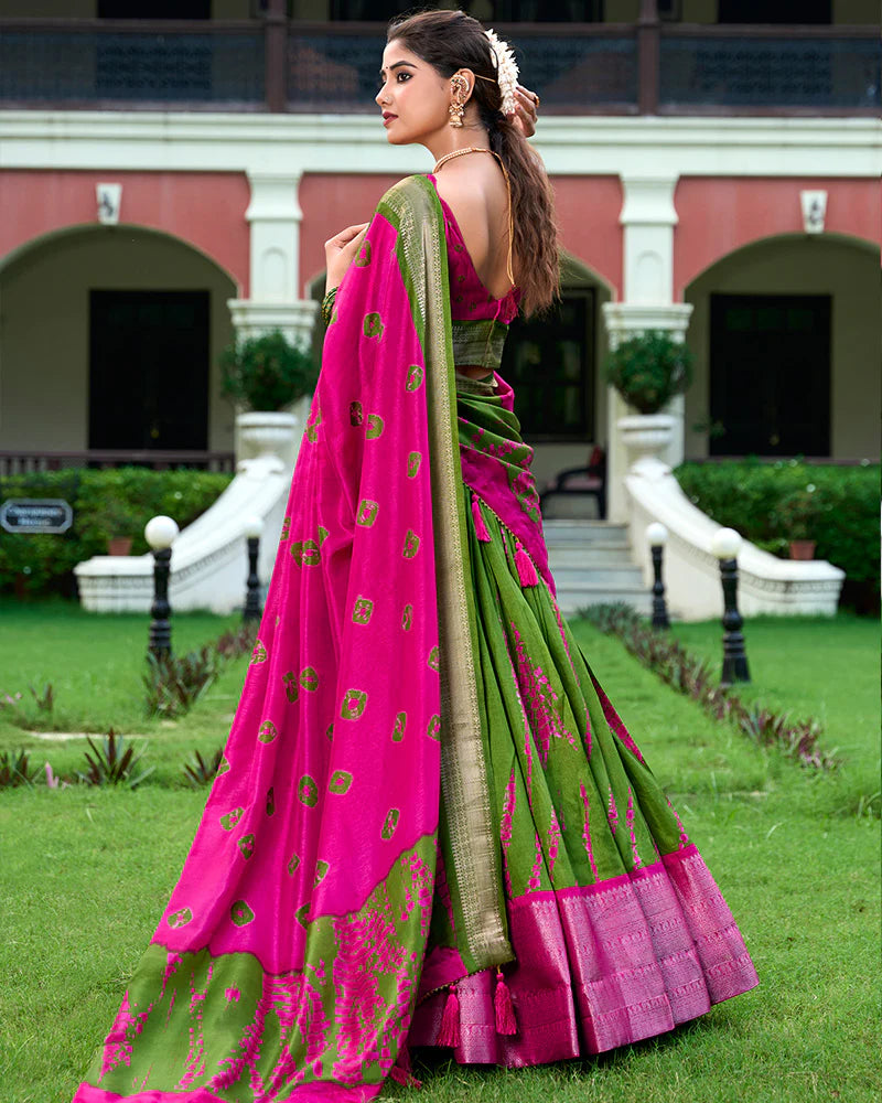 Pink Color Dola Silk Shibori Print Lehenga Choli