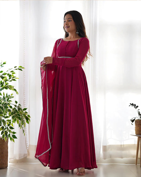 Rose Pink Color Georgette Three Piece Anarkali Suit