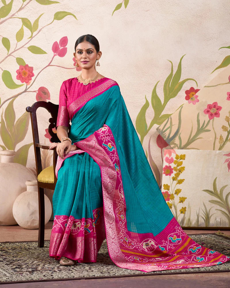 Firozi Color Tussar Chex Saree