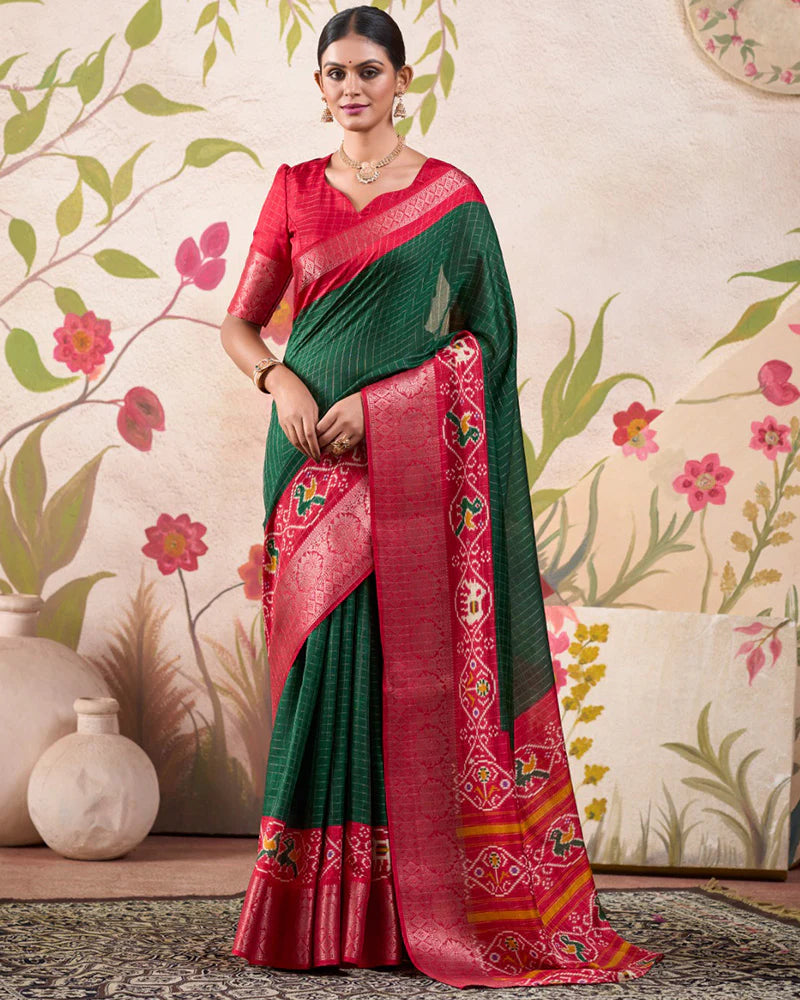 Green Color Tussar Chex Saree