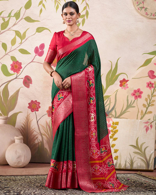 Green Color Tussar Chex Saree