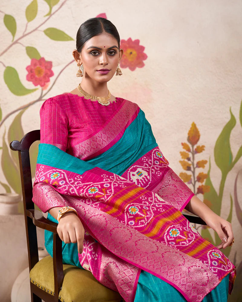 Firozi Color Tussar Chex Saree