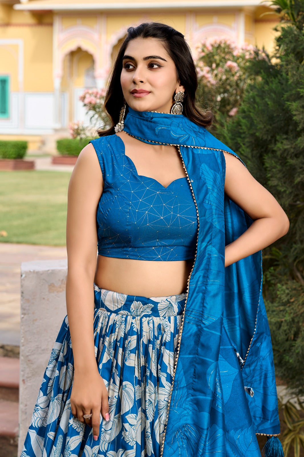 Tussar Silk Printed Lehenga Choli Blue Colour with Duppta