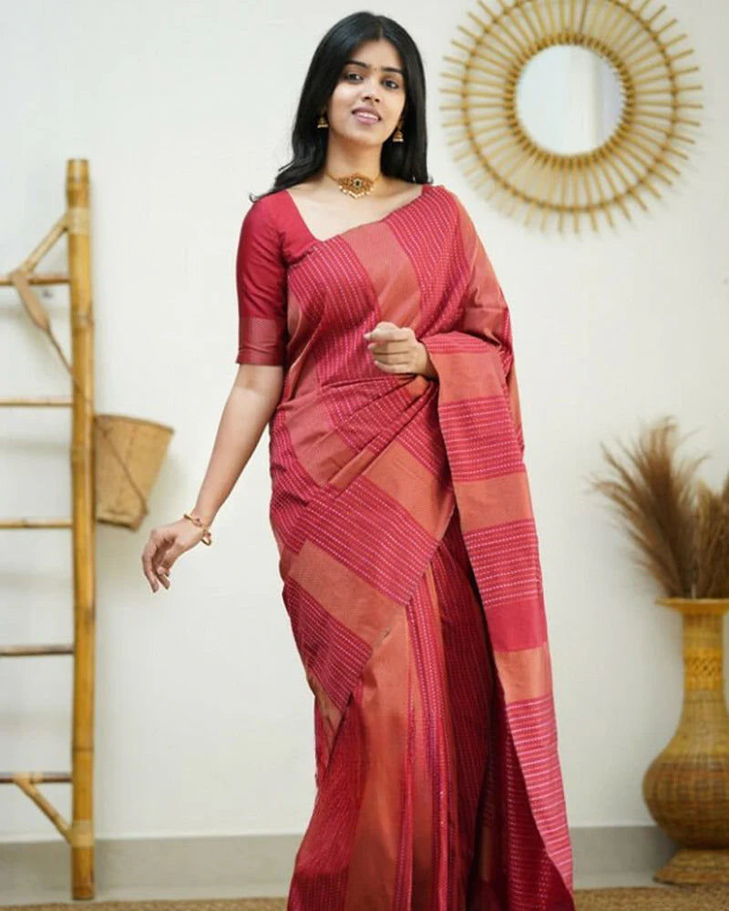 Red color Banarasi Soft Silk Saree