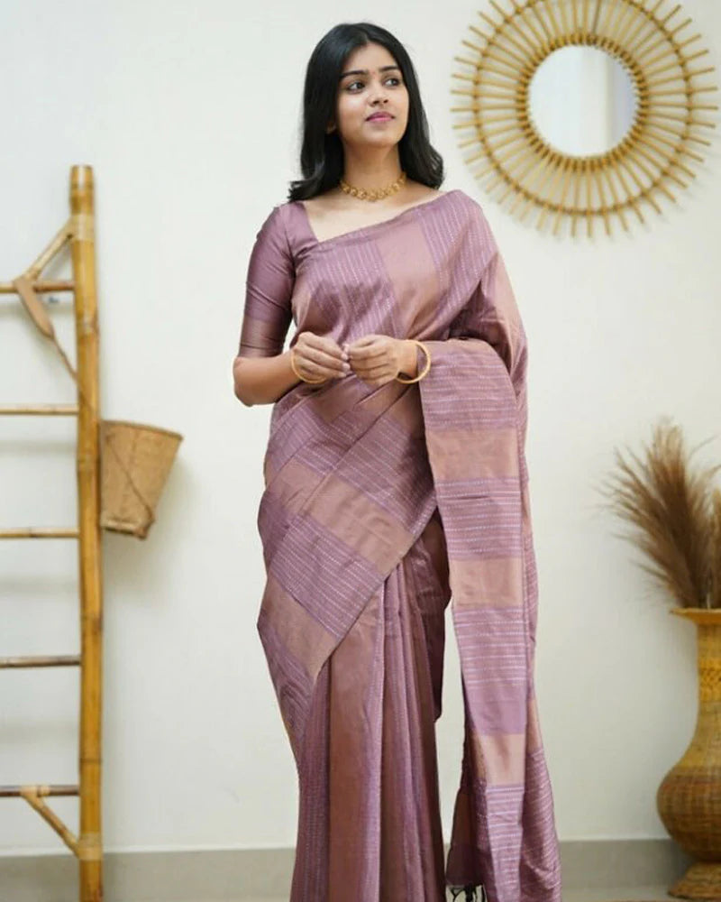 Onion color Banarasi Soft Silk Saree