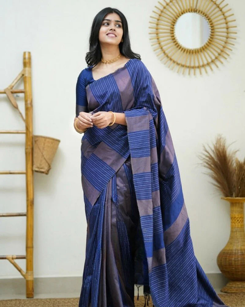 Blue color Banarasi Soft Silk Saree