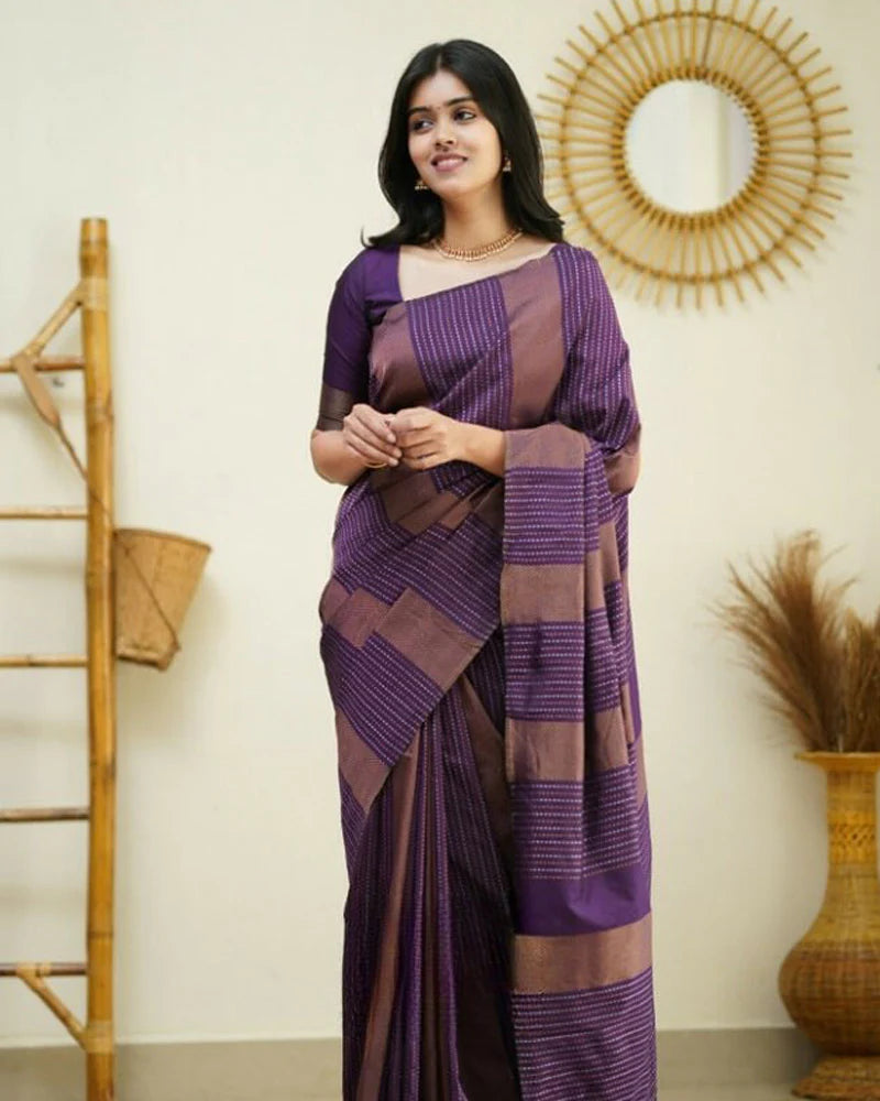 Purple color Banarasi Soft Silk Saree