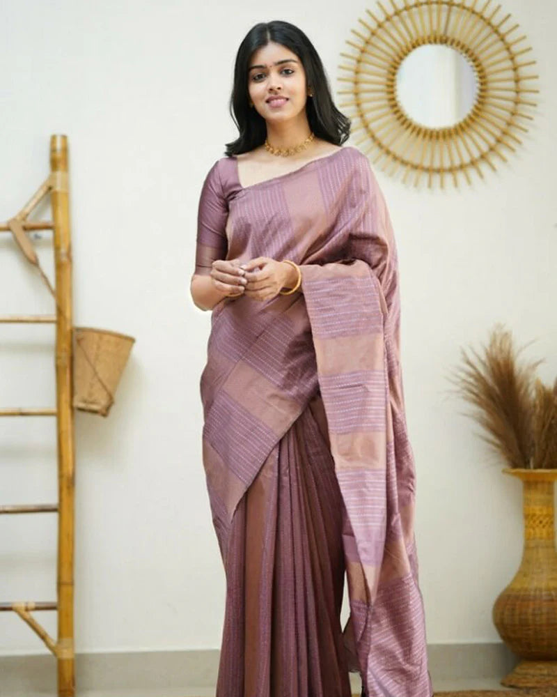 Onion color Banarasi Soft Silk Saree