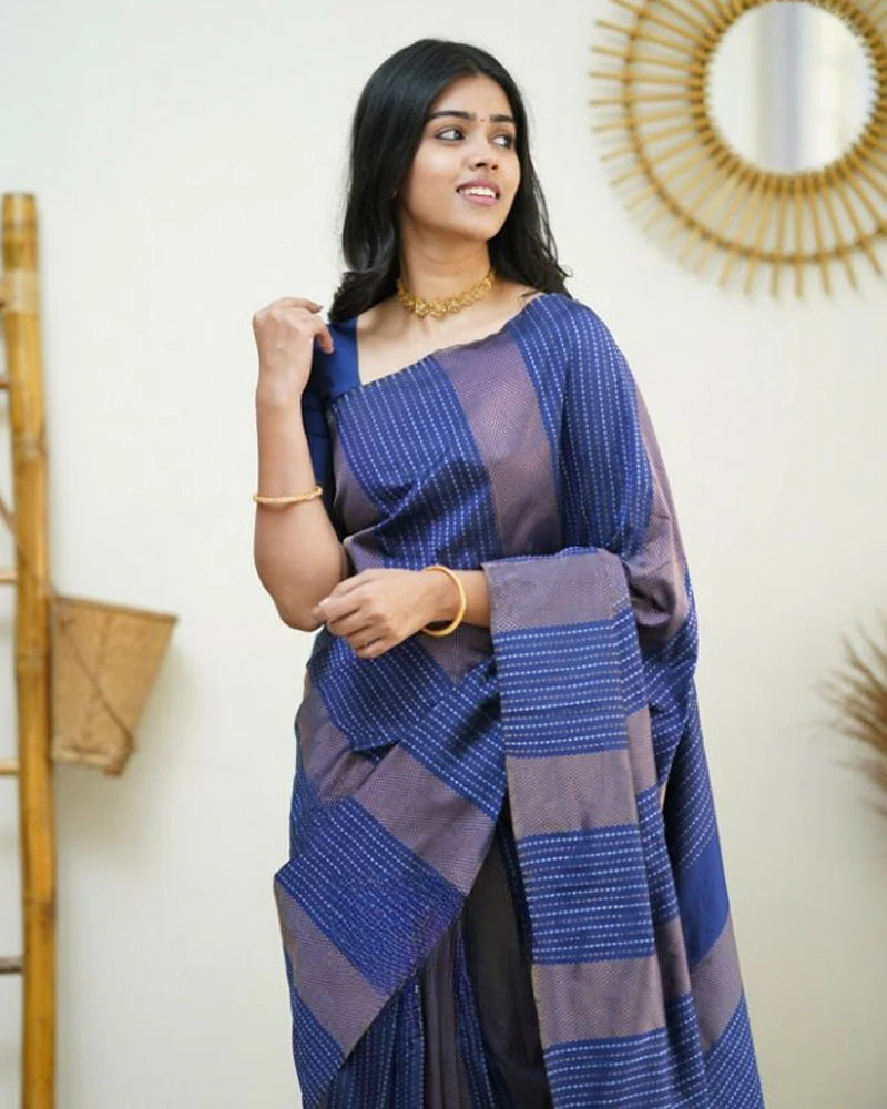 Blue color Banarasi Soft Silk Saree