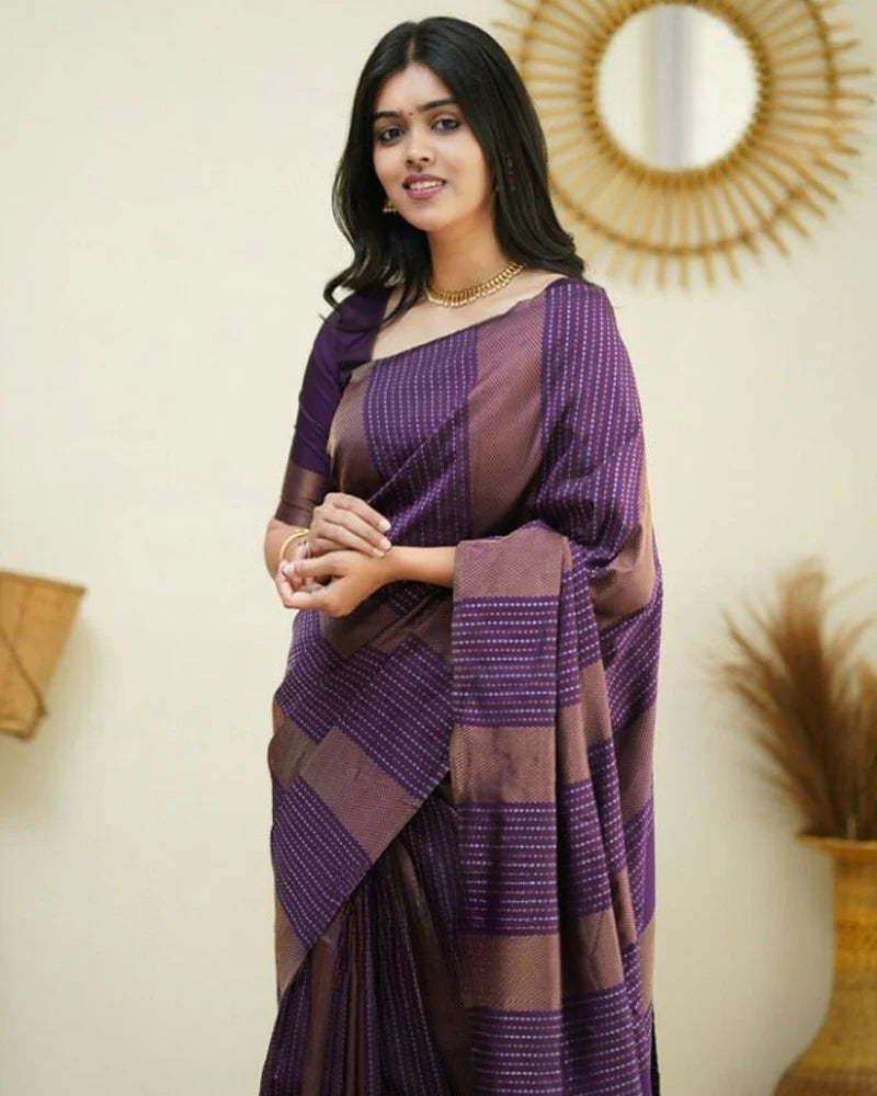 Purple color Banarasi Soft Silk Saree