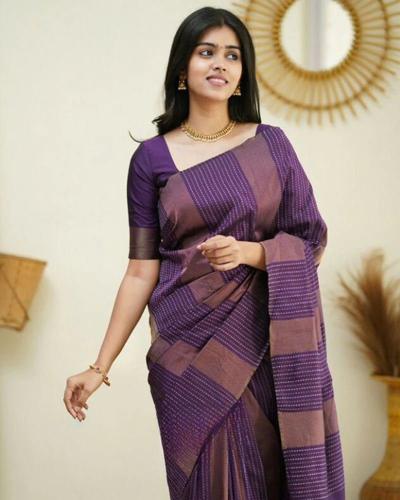 Purple color Banarasi Soft Silk Saree