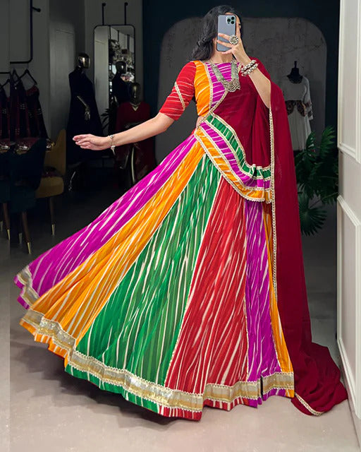 TRADITIONAL MULTI COLOR GEORGETTE NAVRATRI LEHENGA CHOLI