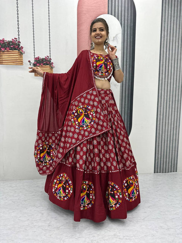 Maroon Colour Navratri Special Pure Cotton Lehenga Choli