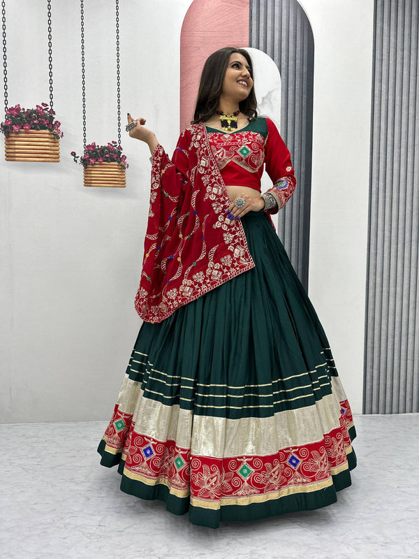 Beautiful Green Navratri Special Pure Cotton Lahenga Choli