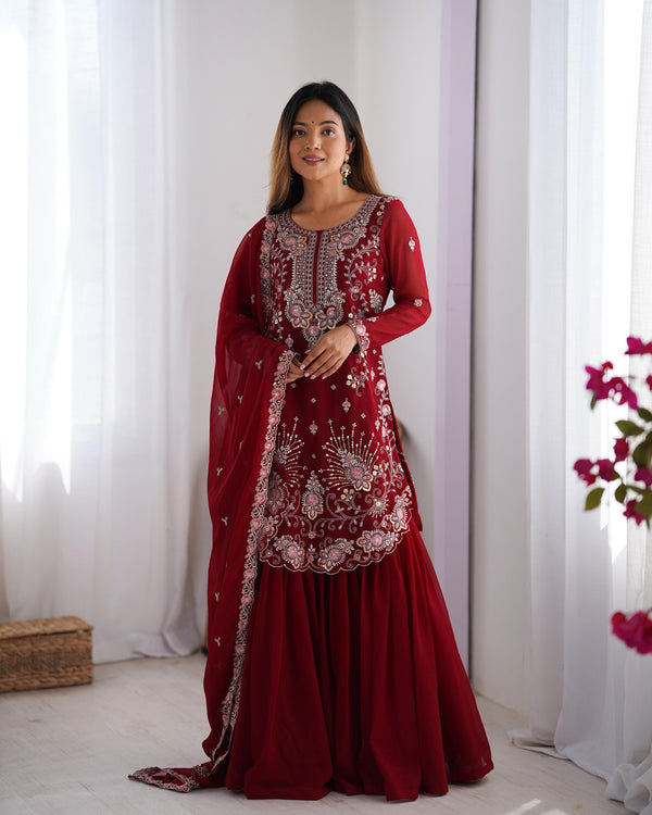 Beautiful Maroon Color Georgette Thred with Sequnce work And  Sharara set