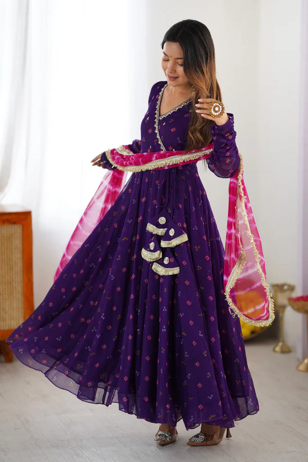 Purple Colour Bandhani Anarkali Suit