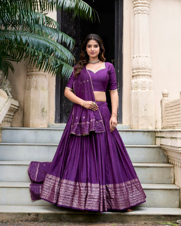 Purple Color Pure Chanderi Plain Lehenga Choli
