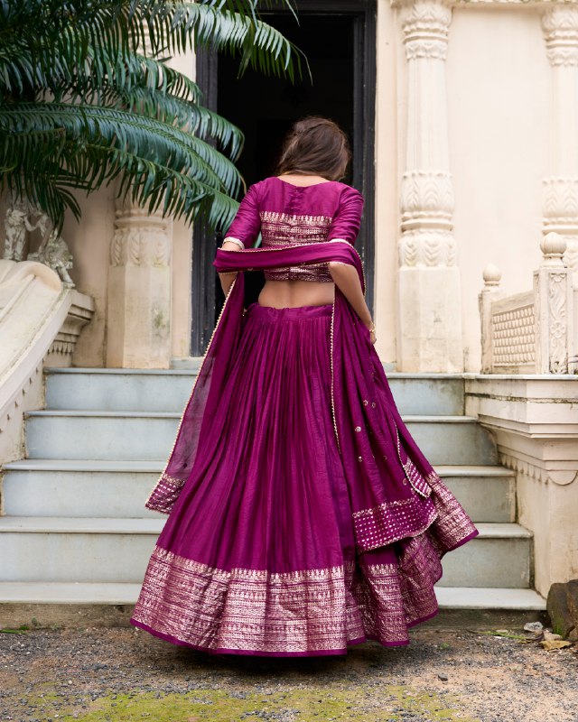 Wine Color Pure Chanderi Plain Lehenga Choli