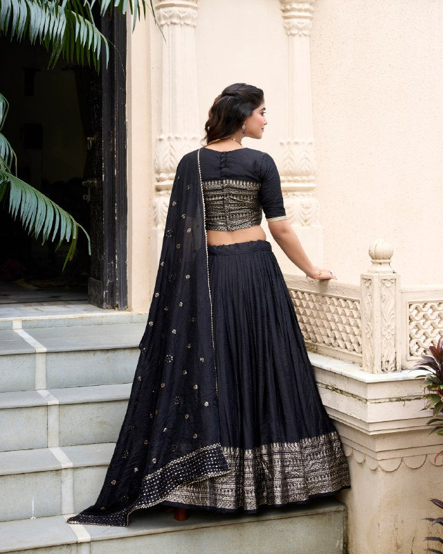 Black Color Pure Chanderi Plain Lehenga Choli