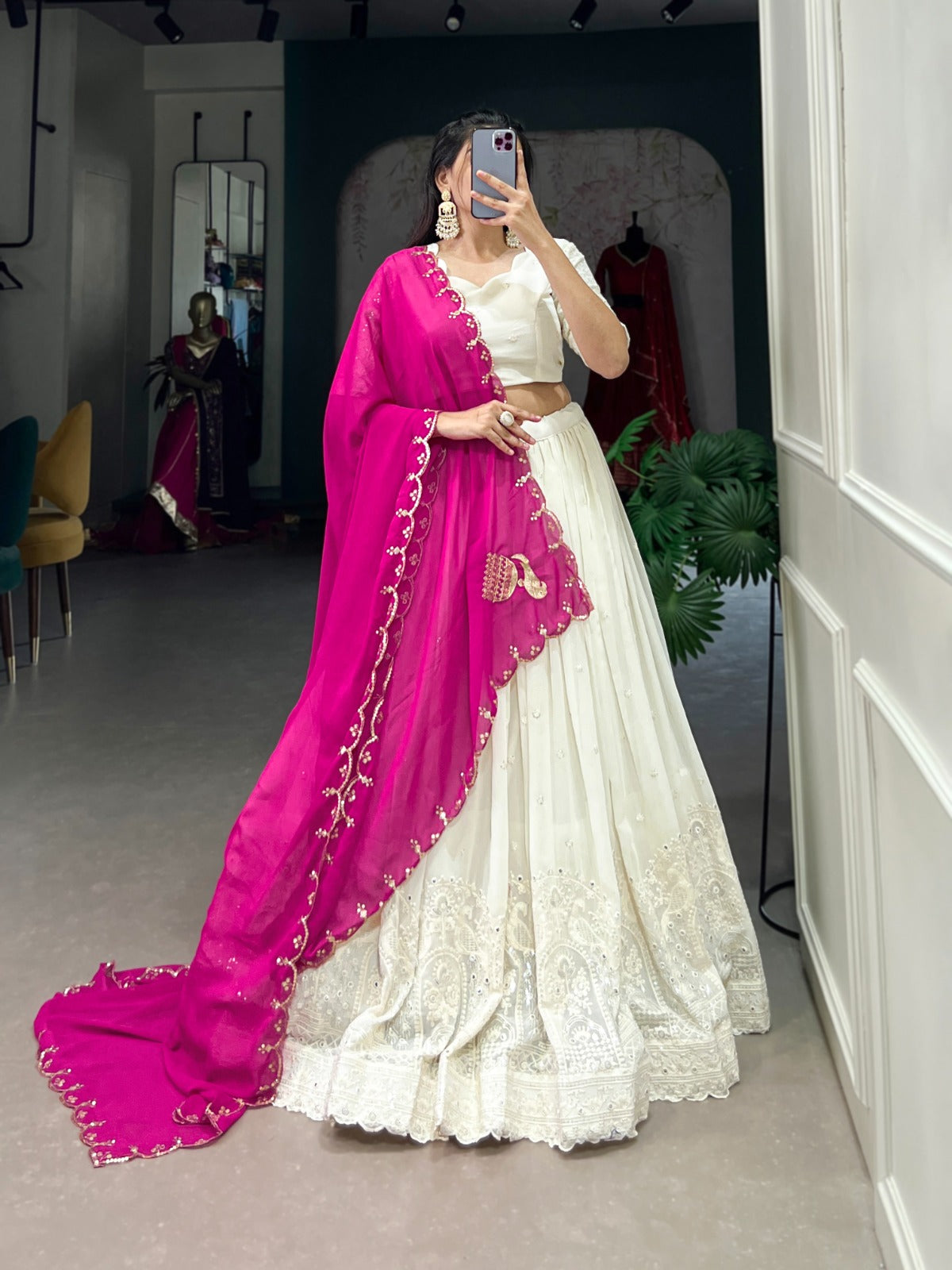 Lucknowi Lehenga Choli  with Pink  Duppta