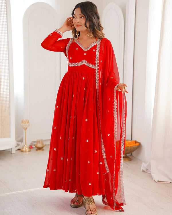 Red Color Georgette Sequence Embroidered Anarkali Suit