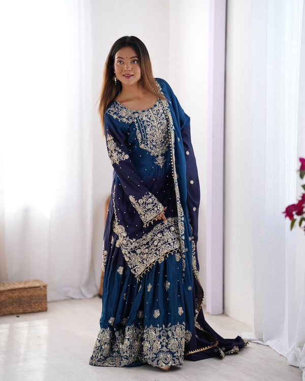 BLUE & NAVY BLUE COLOR GRACEFUL DUAL SHADED SHARARA SETS