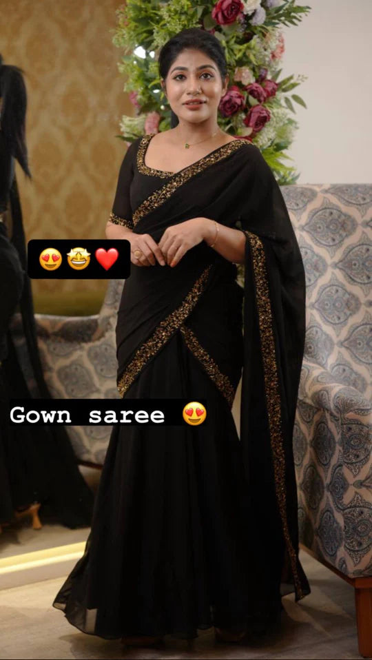 Designer Black Look Party Wear Gown Saree