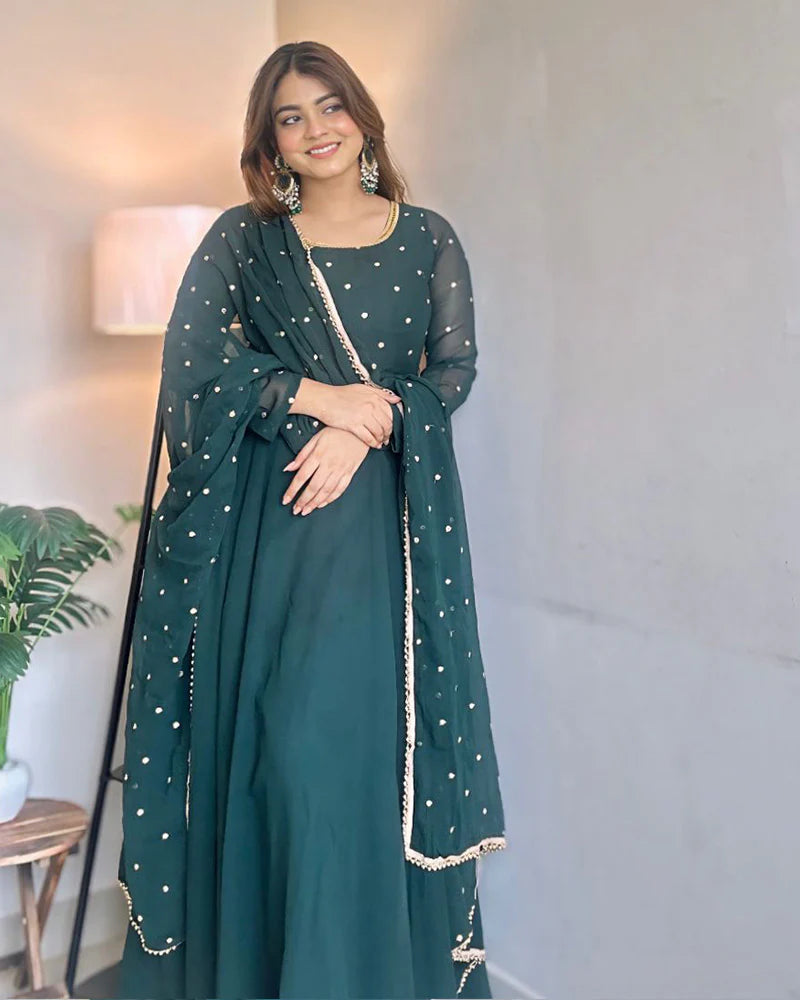 Green Color Georgette Anarkali Three Piece Suit