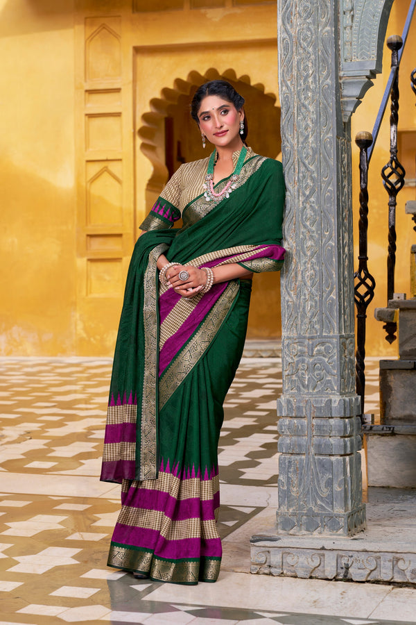 Green Soft cotton Saree With Royal Zari Border