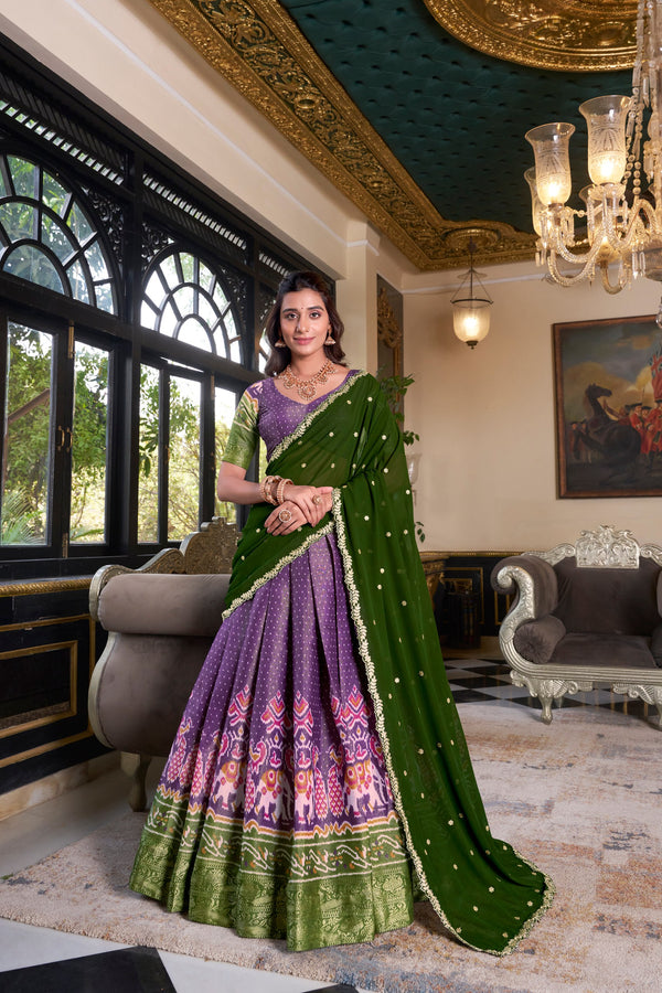 Purple Color Kanchipuram Lehenga Choli