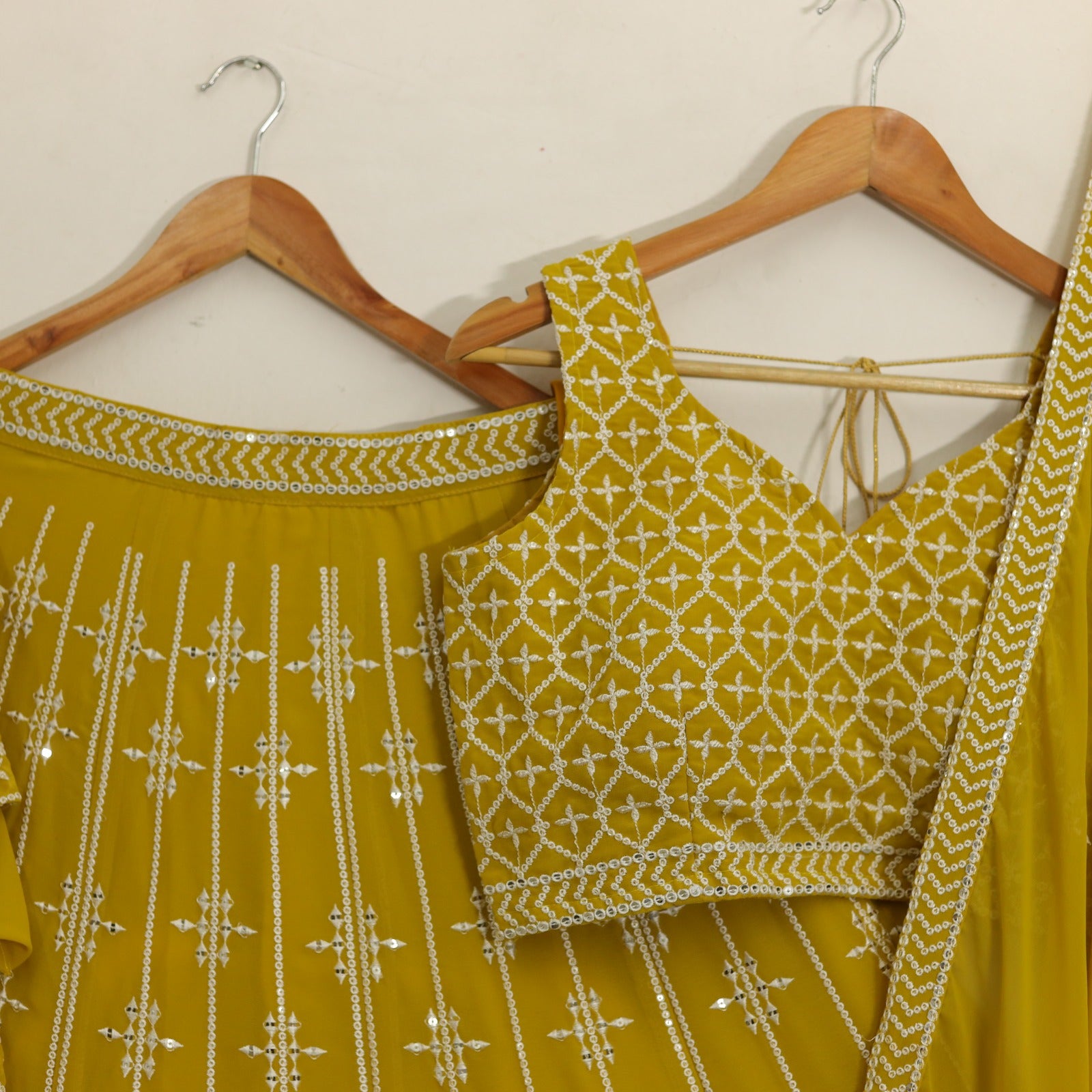 Yellow lemon Faux Georgette With Sequence Zari Work Lehenga