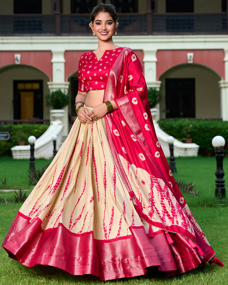 Red Color Dola Silk Shibori Print Lehenga Choli