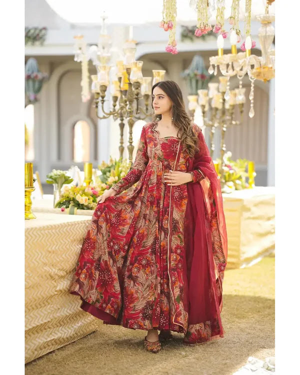 TRENDING FLORAL PRINT ANARKALI SET WITH FANCY JHUMKHA