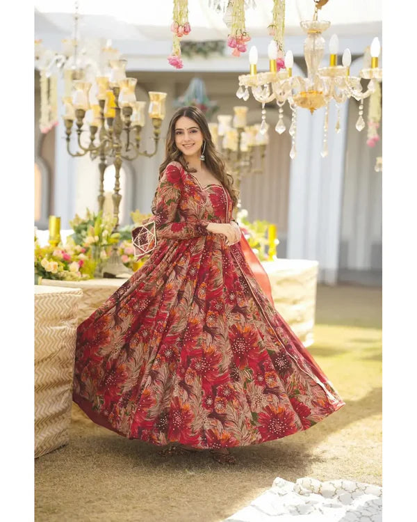 TRENDING FLORAL PRINT ANARKALI SET WITH FANCY JHUMKHA