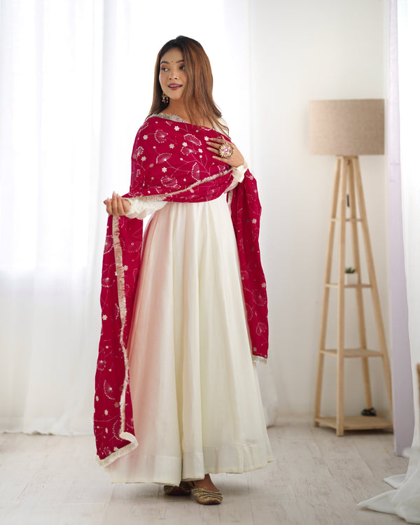 Rani Pink Vichitra Silk Three Piece Anarkali Suit