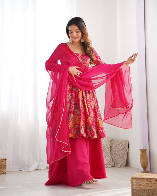 RANIPINK COLOR ROMAN SILK BASE PRINTED PLAZZO SUIT SET OF 3