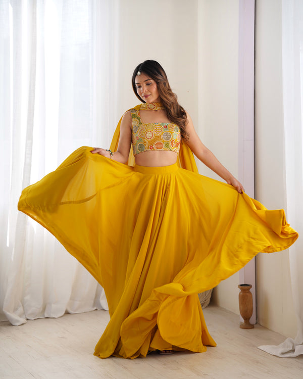 HALDI SPECIAL PURE SOFT FOX GEORGETTE BLOOMING FABRIC LEHENGHA CHOLI WITH FANCY BLOUSE FULLY STITCHED
