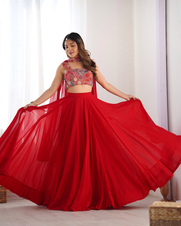 PURE SOFT FOX GEORGETTE BLOOMING FABRIC LEHENGHA CHOLI WITH FANCY BLOUSE FULLY STTICHED