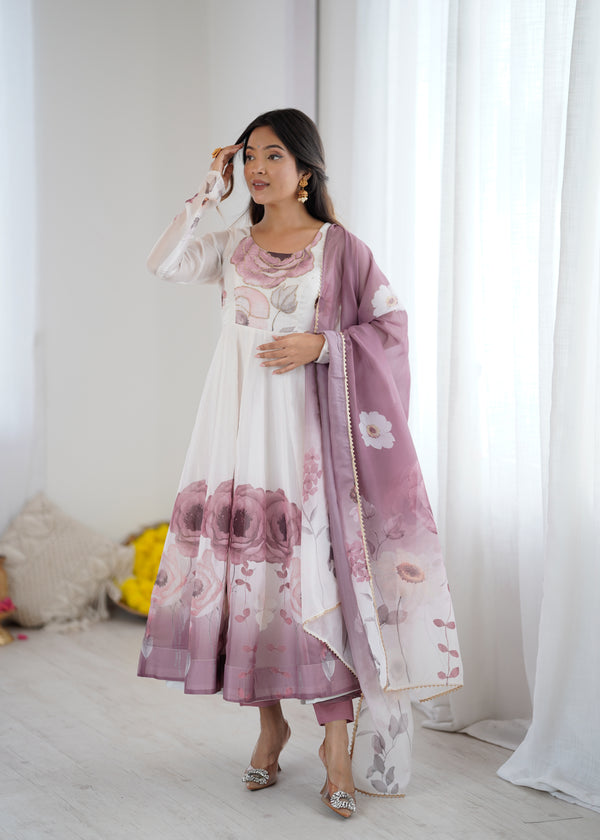 Floral Pure Soft Tebby Organza Three Piece Anarkali Suit