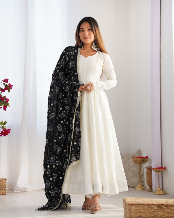 Black Vichitra Silk Three Piece Anarkali Suit