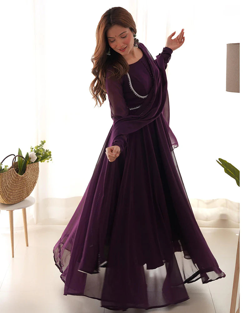 Wine Color Georgette Three Piece Anarkali Suit