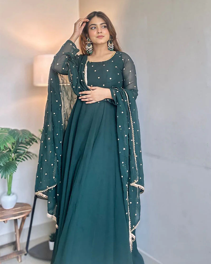 Green Color Georgette Anarkali Three Piece Suit