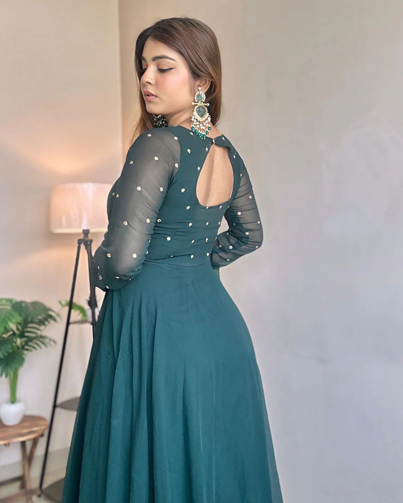 Green Color Georgette Anarkali Three Piece Suit