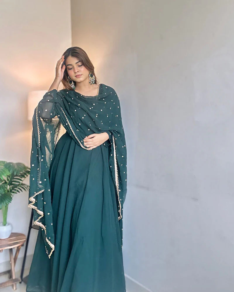 Green Color Georgette Anarkali Three Piece Suit