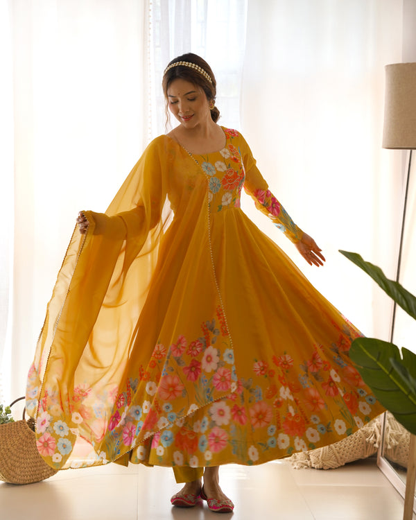 YELLOW HEAVY PURE SOFT ORGANJA SILK PRINT