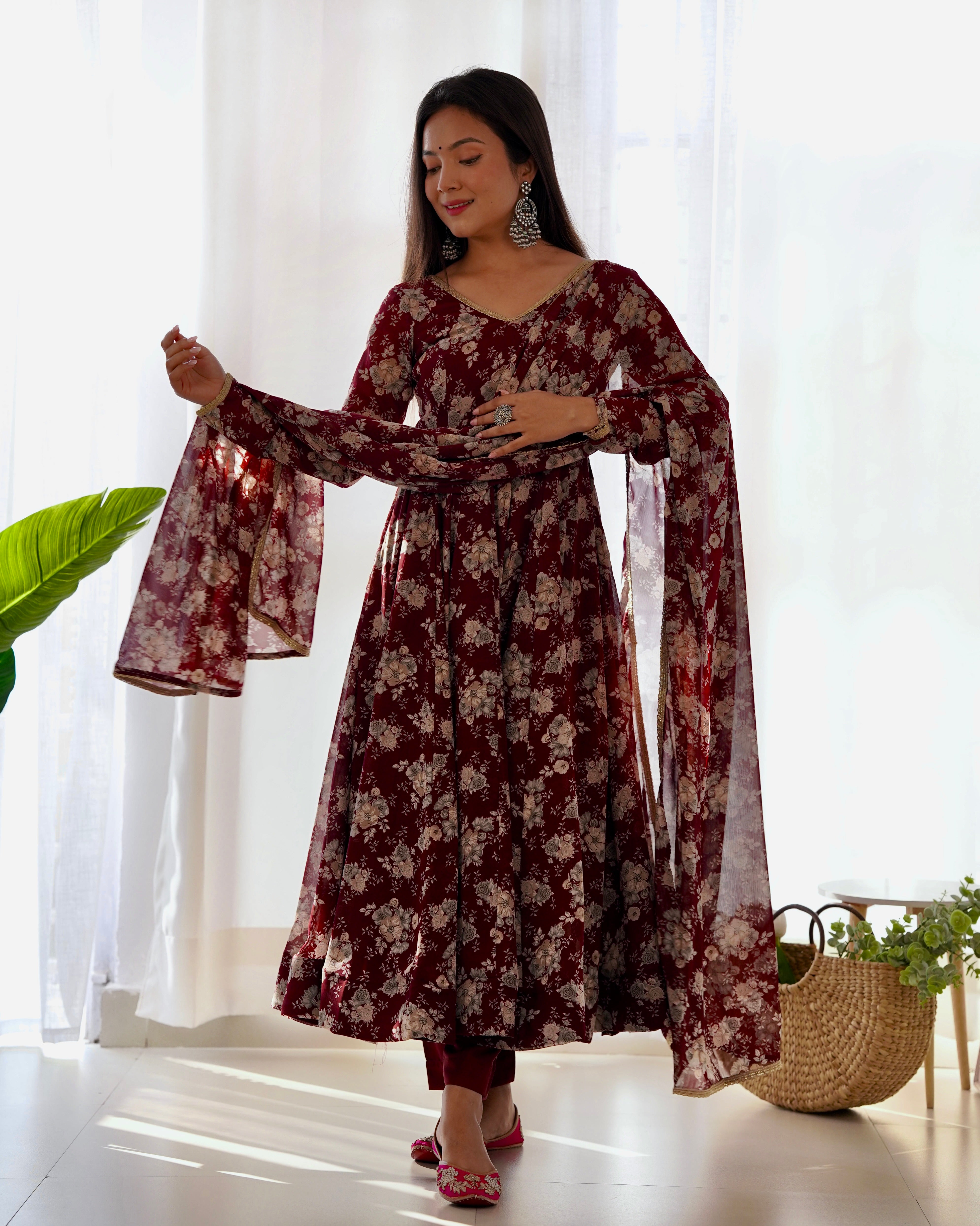 Maroon Color Georgette Three Piece Anarkali Suit