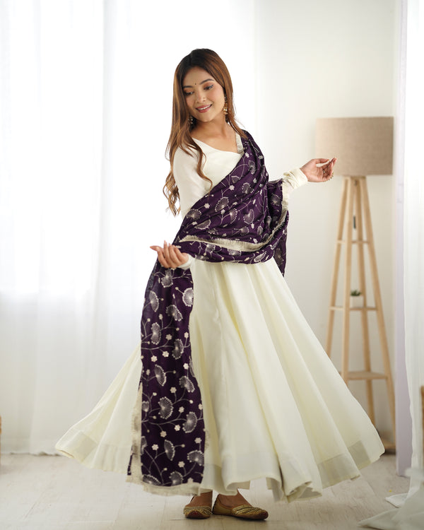 Dark Purple Vichitra Silk Three Piece Anarkali Suit